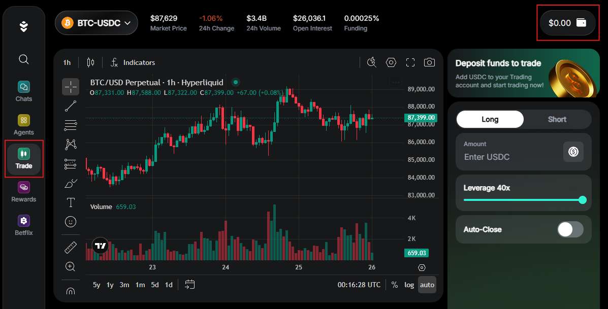 Prepare funds for perpetual trading in Warden